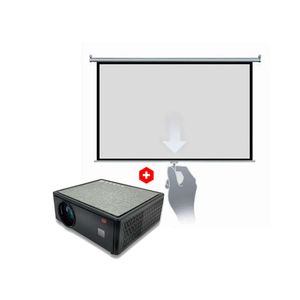 Combo: Proyector portátil Westminster Full HD 4k 7000 lúmenes, negro + Pantalla ecran Westminster para pared manual 84"