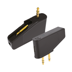 Adaptador bluetooth Decibel para avión, conectores USB Tipo-C y Aux, ideal para auriculares bluetooth, negro