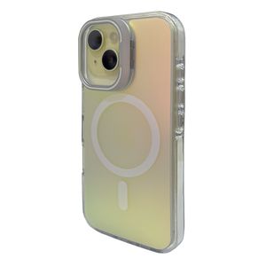 Case para iPhone 16 Pro Max con magsafe para carga inalámbrica, soporte en la cámara, color tornasolado con borde blanco