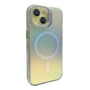 Case para iPhone 16 Pro Max con magsafe para carga inalámbrica, soporte en la cámara, color tornasolado con borde verde