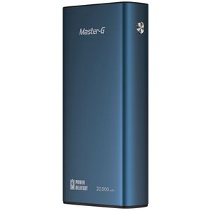 Batería externa Master-G 20000 mAh, power delivery, tipo C, micro usb,  2 puertos USB, azul