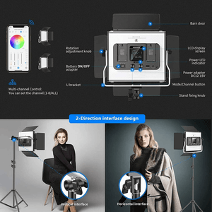 Kit luz Led Neewer 660 Pro RGB,  parantes, difusores blancos, adaptadores de CA, negro