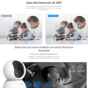 Cámara de seguridad Tapo C210 2K + Micro SD 64gb, 360°, bidireccional, visión nocturna, blanco