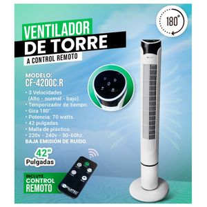Ventilador de torre Fujitec 70W, 3 velocidades, bajo nivel de ruido, blanco