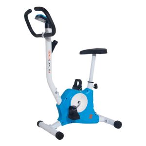 Bicicleta estática Ultimate Fitness E10 peso máx. 125 kg, pantalla LCD, manillas antideslizantes, celeste