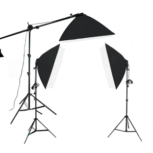 Kit iluminación continua 3 Softbox, parantes, soporte cenital, negro