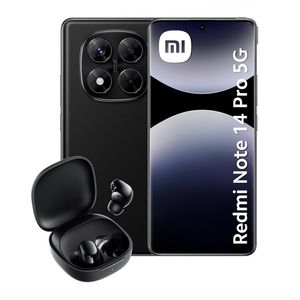 Celular Xiaomi Redmi Note 14 Pro 5G 256GB, 8GB RAM, cámara principal 200MP + 8MP + 2MP, frontal 20MP, 6.67'', negro + Audífonos Buds 6 Play