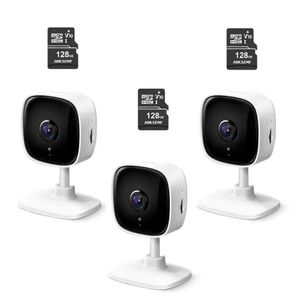Kits de 3 cámaras de seguridad Tapo C100 Full HD + 3 Micro SD 128GB, interior, lente fija, audio bidireccional, blanco