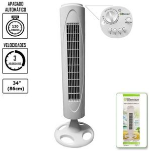 Ventilador de torre Bossko 90W, 3 velocidades, bajo nivel de ruido, gris