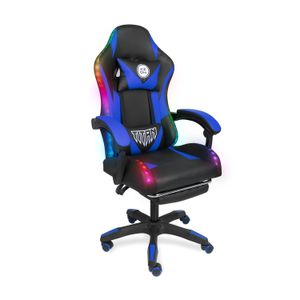 Silla gamer con luces LED, soporta 120 kg, masajeador y reposapiés 135°, azul
