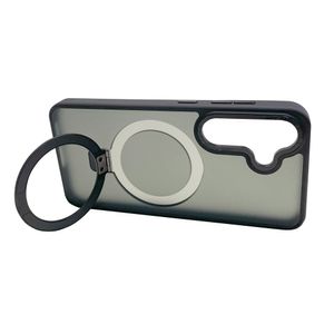 Case para Samsung Galaxy S25 magnético con soporte, amortiguador de choques, protección de cámaras, negro