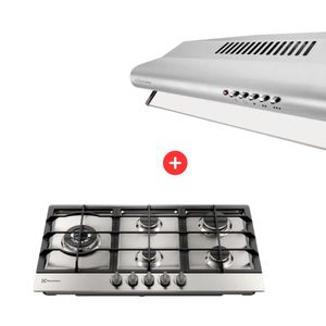Combo Electrolux: Cocina empotrable 5 quemadores, gas KE9DX + Campana extractora empotrable 90 cm EJSE362TBIS