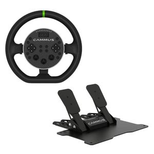 Volante Cammus C5 direct drive, 7nm, fibra de carbono, pedales cp5, compatible con pc, negro