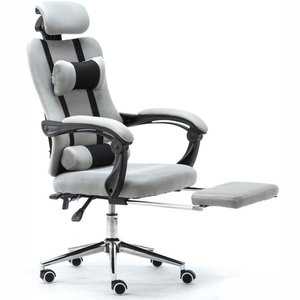 Silla de oficina, ergonómica, soporte lumbar, reposacabezas, malla transpirable, gris