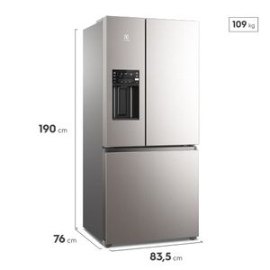 Refrigeradora Electrolux Frost Free 3 Puertas Efficient con AutoSense y Dispensador de Agua y Hielo 540 L color Inox Look1 (IM8IS)