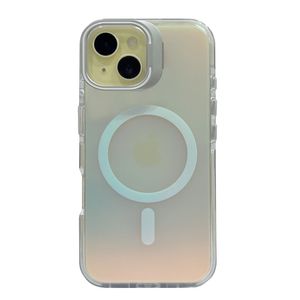 Case para iPhone 16 Pro con magsafe para carga inalámbrica, soporte en la cámara, color tornasolado con borde blanco