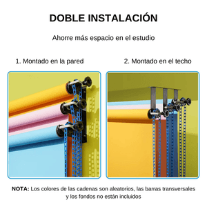 Sistema de soporte manual 3 en 1, ideal para fondos de estudio, con enrolladores y contrapeso, negro