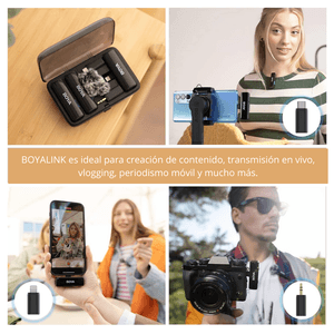 Micrófono 2.4G, inalámbrico, compatible con cámaras, PC, iOS y Android, con estuche de carga, negro