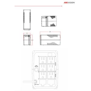 UPS Hikvision 1000VA, DS-UPS1000-X, 600W, 6 tomas, nema 5-15R, indicadores Led, retardador de llama, negro