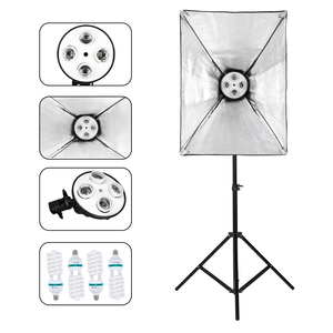 Kit de iluminación profesional con softboxes 50x70 cm, 4 bombillas 135W, trípodes ajustables y bolsa de transporte