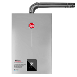 Terma a gas Rheem 21 Prestige, gas natural, 4 puntos de abastecimiento, encendido automático, gris