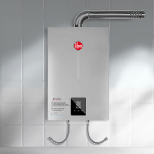 Terma a gas Rheem 21 Prestige, gas natural, 4 puntos de abastecimiento, encendido automático, gris