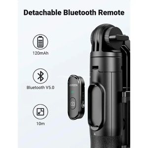Palo selfie trípode 3 en 1, UGREEN, bluetooth, extensión 150cm, control remoto, negro