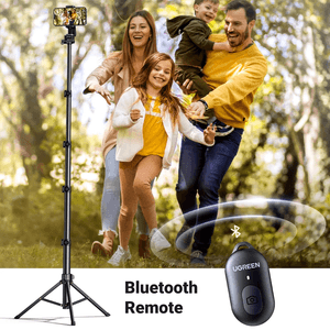 Trípode selfie UGREEN LP680, 1.8 metros, mando bluetooth, rotación 360°, negro