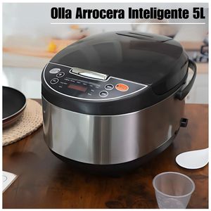 Olla arrocera inteligente multifuncional, antiadherente de acero inoxidable, 5 litros, negro