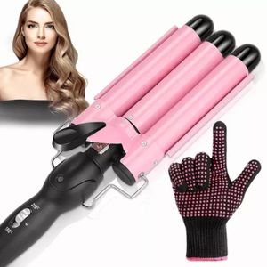 Rizador profesional ondulador, 3 barriles para cabello, 210°C, alta calidad, rosado