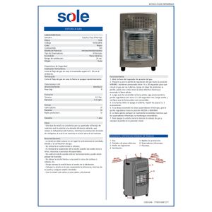 Estufa a gas natural Sole fijo, cubre hasta 25 m2, infrarroja, gris