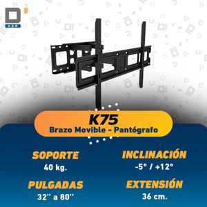 Rack para tv D'kaza con brazo reforzado, LCD o Smart de 32" - 80", giro de 180°, max. 40kg, negro