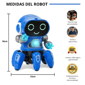 Robot bailarín interactivo azul con luces LED, música, movimientos para niños