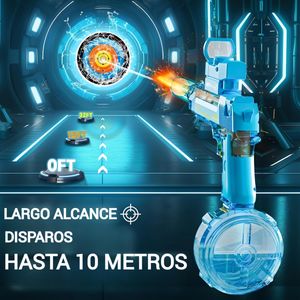 Juguete pistola de agua eléctrica y manual, luces LED, alcance de 10 metros, celeste