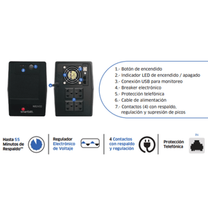 UPS Smartbitt interactivo, 4 tomas 2400 VA, 1200 W, negro - SBNB2402