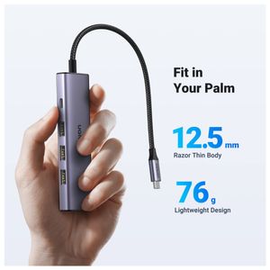 Adaptador USB Hub Ugreen 5 en 1 Tipo C, salida HDMI 4K 30Hz, USB PD & Triple USB A