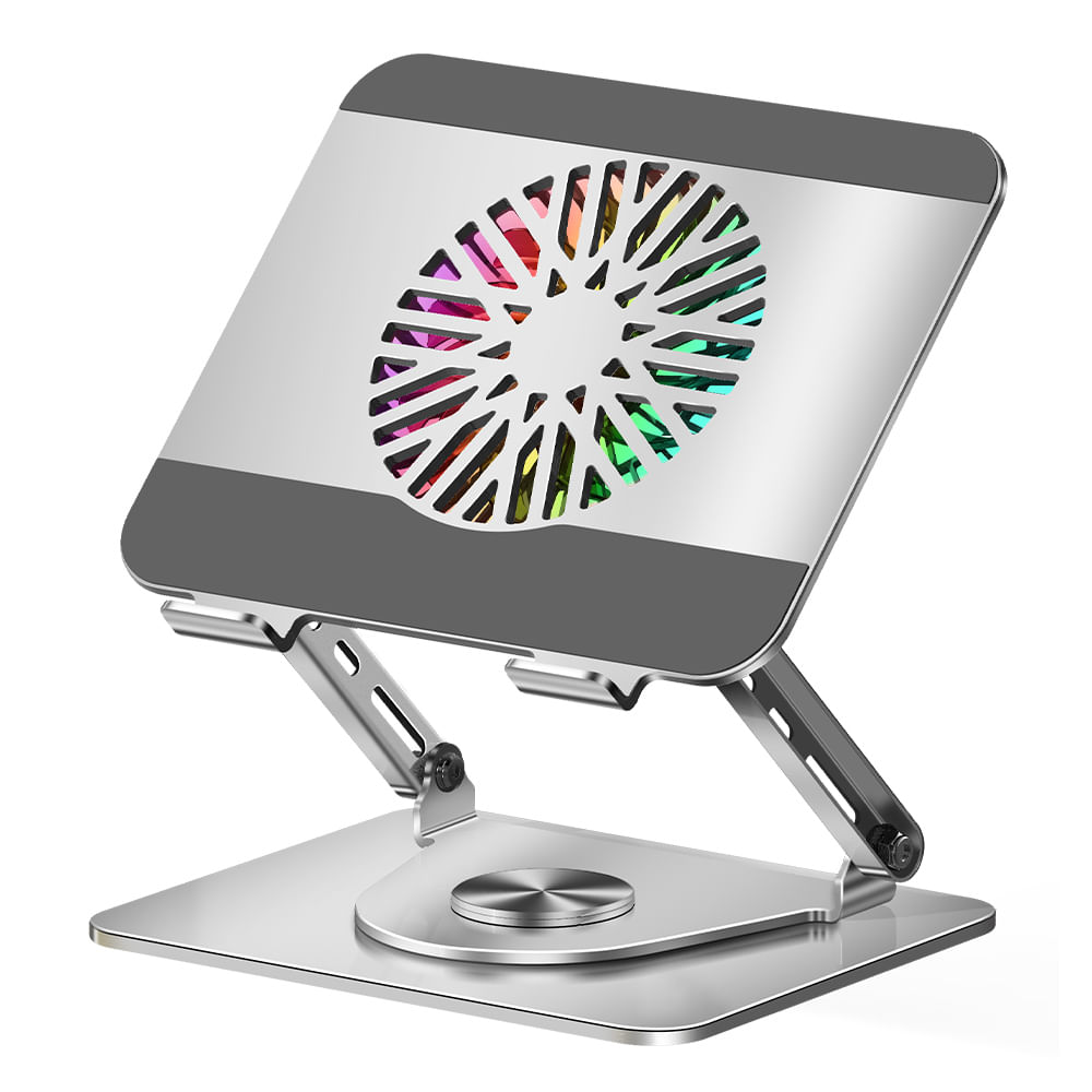 Cooler para laptop Coolbox Teraware máx. 17"" con soporte, rotatorio, iluminación RGB, plateado
