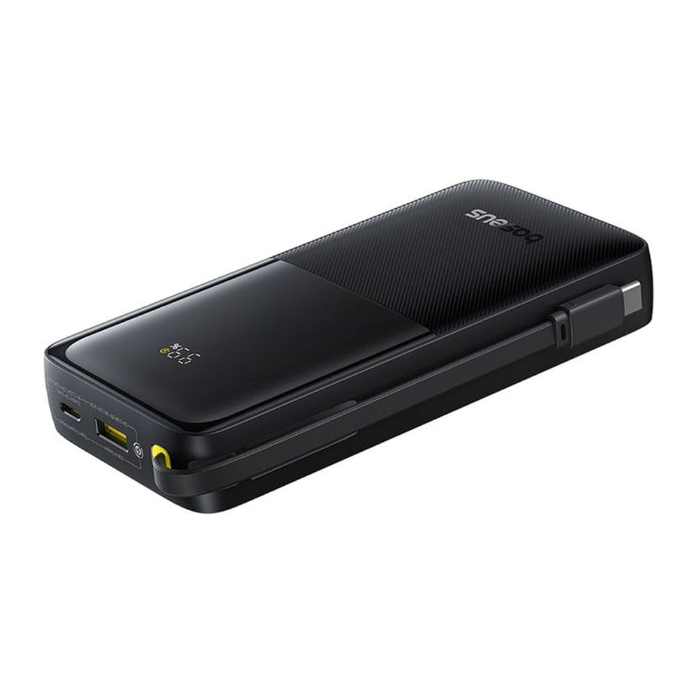 Batería externa Baseus Bipow 2 10000 mAh, 20W, cable USB Tipo-C integrado, negro