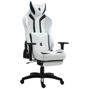 Silla gamer dreizt devil series Pro, 180° reclinable, material cuero PU, piston clase 4, blanco