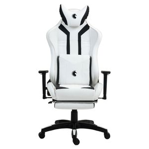 Silla gamer dreizt devil series Pro, 180° reclinable, material cuero PU, piston clase 4, blanco