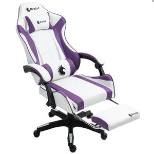 Silla Gamer ergonómica Dreizt Shine series, con reposapiés, reclinable, púrpura y blanco