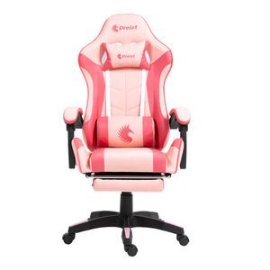 Silla Gamer ergonómica Dreizt Shine Series, con reposapiés, reclinable, rosado caramelo