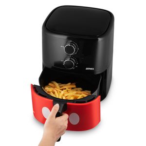 Freidora de aire Atma Disney 1500W, capacidad 4.5 litros, temporizador, negro y rojo