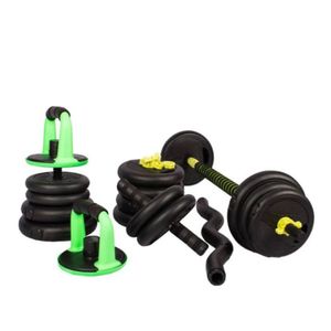 Set 40 kilos pesas barra zeta, barra recta, AB Roller, verde