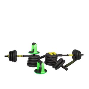 Set 40 kilos pesas barra zeta, barra recta, AB Roller, verde