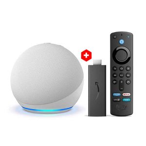 Combo: Altavoz inteligente Amazon Echo Dot 5ta generación (2022), control Alexa, blanco + Convertidor a smart TV Amazon Fire TV Stick Full HD