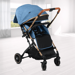 Coche maleta Baby Evo, diseño compacto, seguridad, reposapiés regulable, azul