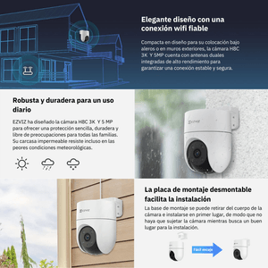 Cámara de seguridad Ezviz H8C, 3K 5MP, exterior 360° + Micro SD 64GB, blanco