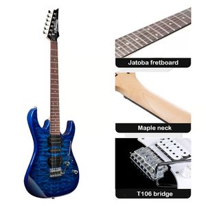 Guitarra eléctrica Gio GRX70QA transparent blue burst + Marshall 10W