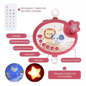 Móvil para cuna león con proyector y control remoto, rosado